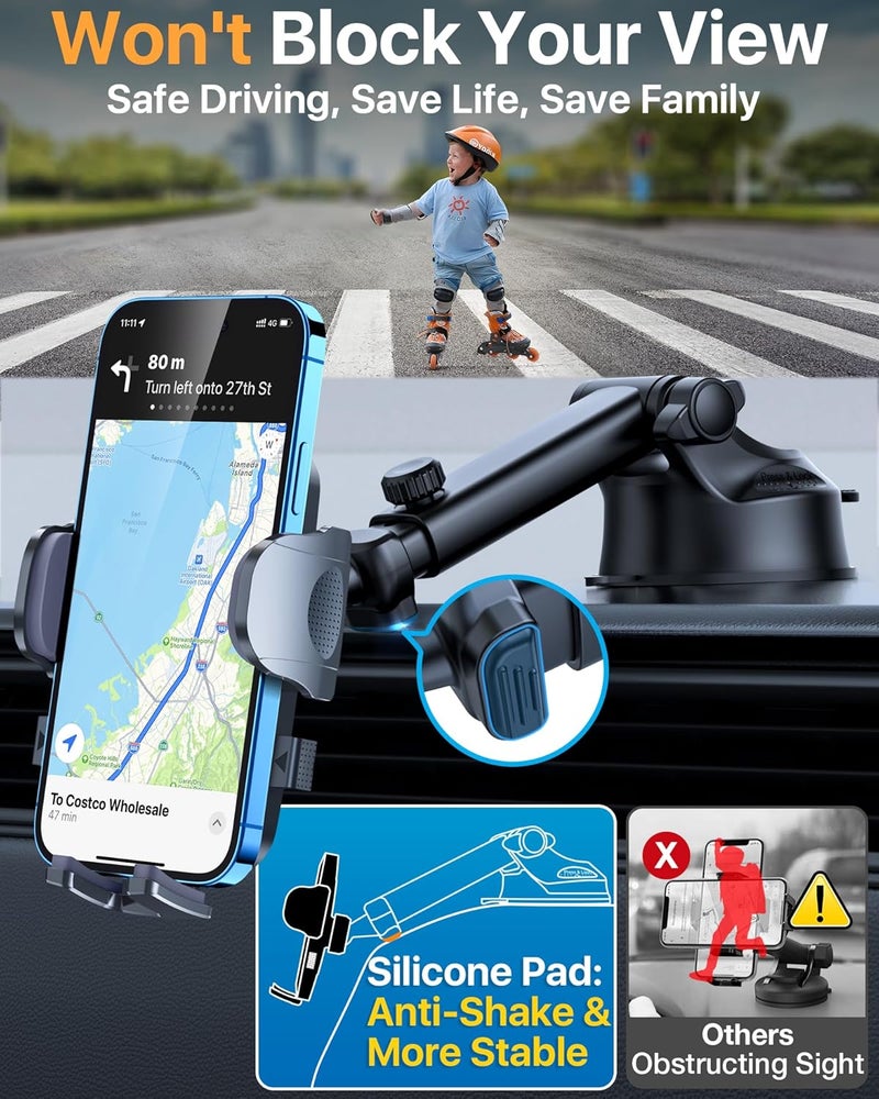 HTU 【98+LBS Strongest Suction & Military-Grade】 Ultimate Car Phone Mount【Patent & Safety Certs】 Cell Phone Holder Truck Stand for Dashboard Windshield Vent for iPhone 17 Pro Max 16 15 Samsung (Black) - Image 5